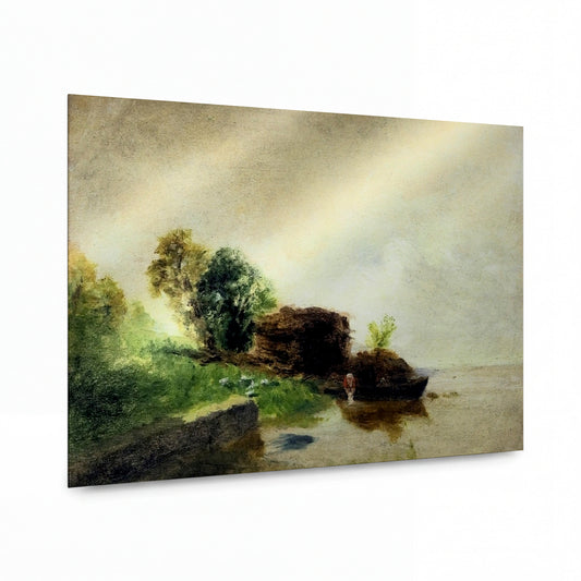 Obraz Camille Pissarro — Pradlena na břehu řeky — hliníkový panel s vysokým leskem — hliníkový panel s vysokým leskem