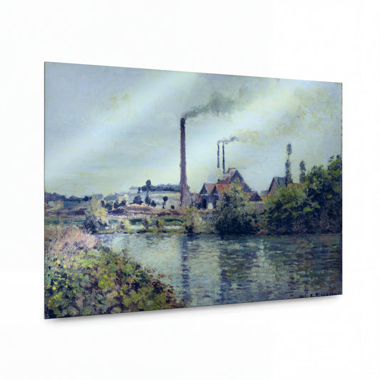 Obraz Camille Pissarro — The Factory at Pontoise — reprodukce na lesklém hliníkovém panelu — reprodukce na lesklém hliníkovém panelu