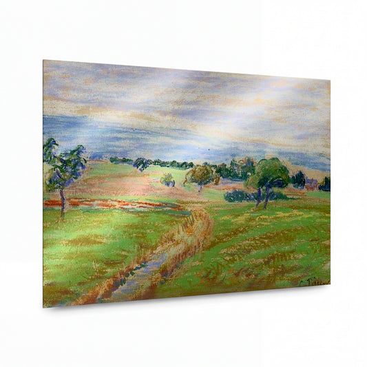 Obraz Camille Pissarro — The Hills of Thierceville — kovový obraz na hliníkovém panelu — kovový obraz na hliníkovém panelu