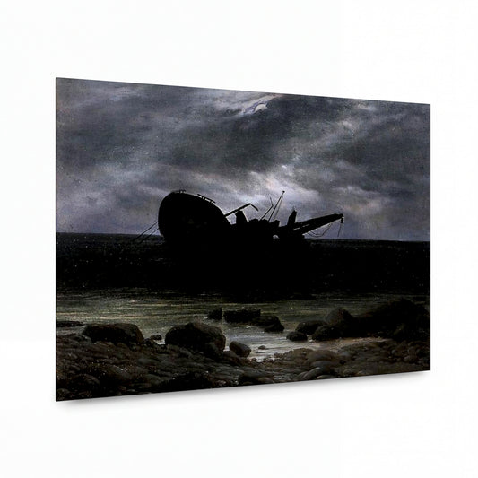Obraz Caspar David Friedrich — Vrak v měsíčním světle — umělecký kovový obraz s vysokým leskem