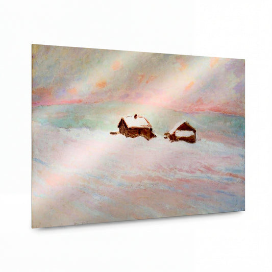 Obraz Claude Monet — Zasněžené chalupy v zimní krajině — lesklý obraz na hliníku