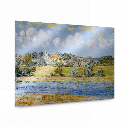 Obraz Frederick Childe Hassam — Landscape at Newfields, New Hampshire, 1909 — reprodukce na kovovém panelu s vysokým leskem
