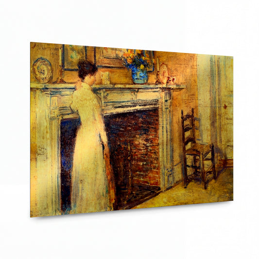 Obraz Frederick Childe Hassam — The Fireplace — prémiová reprodukce na kovovém panelu — prémiová reprodukce na kovovém panelu