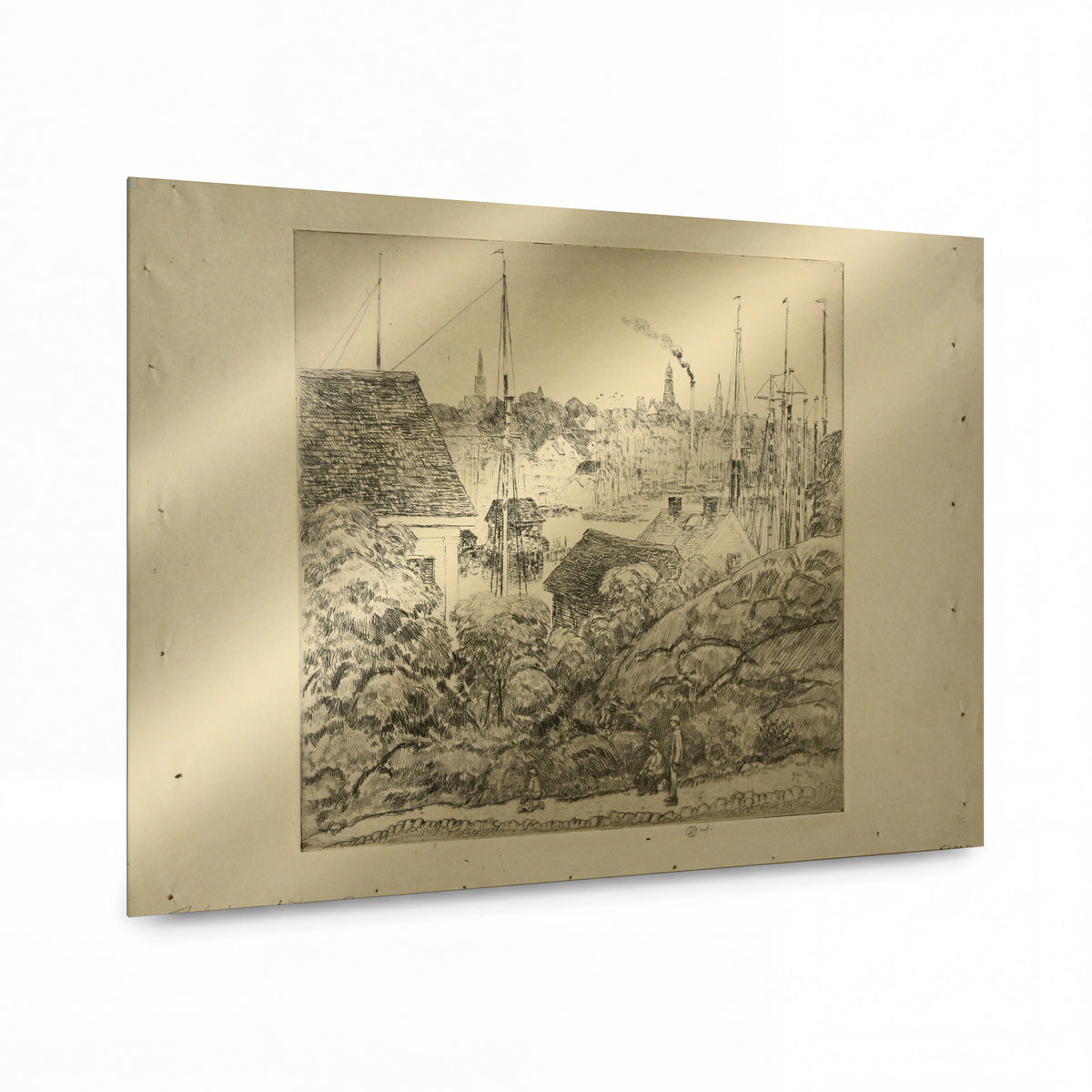 Obraz Frederick Childe Hassam — The Harbor of a Thousand Masts — reprodukce na lesklém hliníkovém panelu