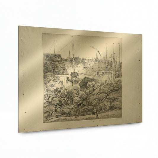 Obraz Frederick Childe Hassam — The Harbor of a Thousand Masts — reprodukce na lesklém hliníkovém panelu