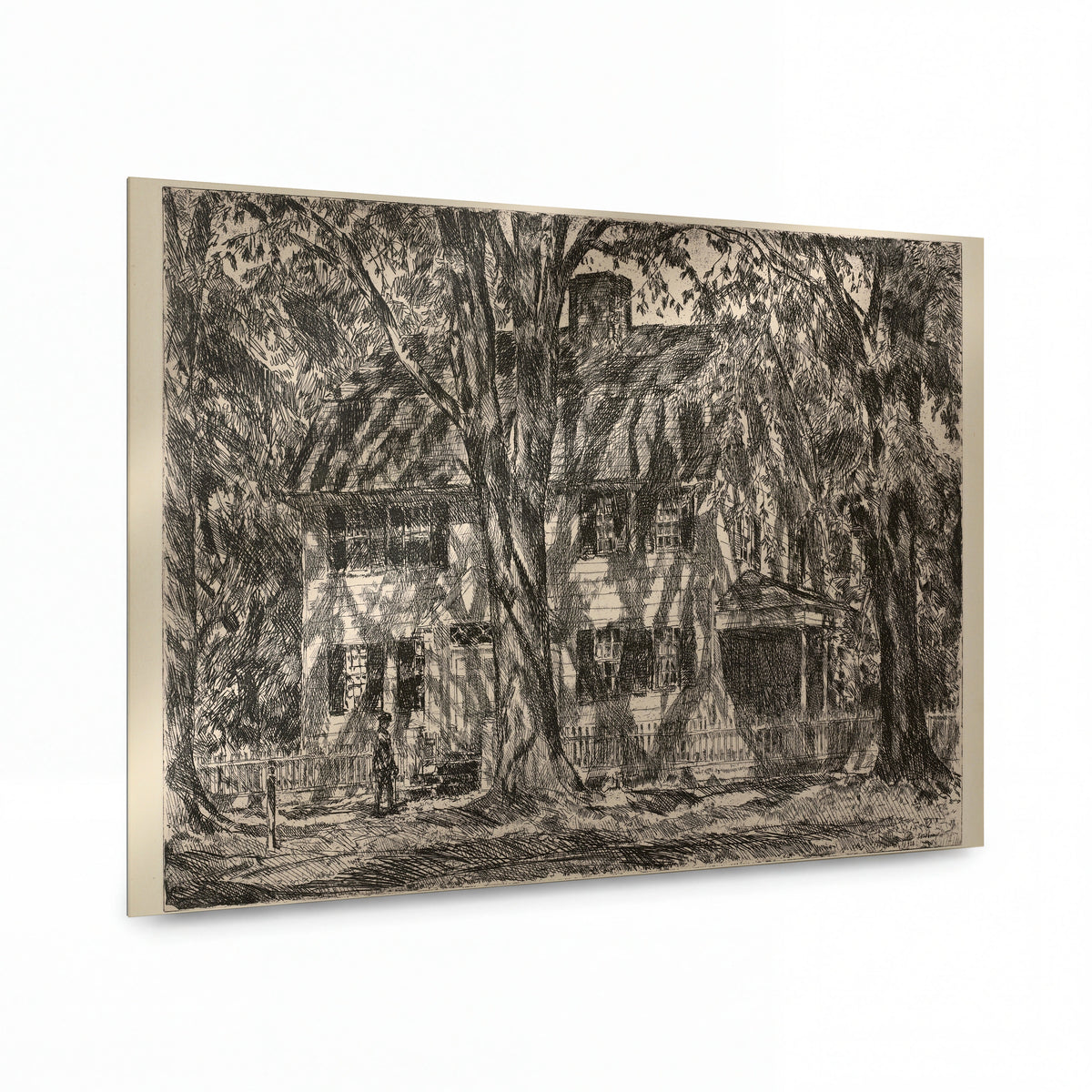 Obraz Frederick Childe Hassam — The Lion Gardiner House, Easthampton, 1920 — kovová reprodukce s vysokým leskem