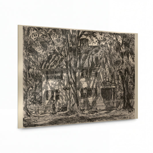 Obraz Frederick Childe Hassam — The Lion Gardiner House, Easthampton, 1920 — kovová reprodukce s vysokým leskem