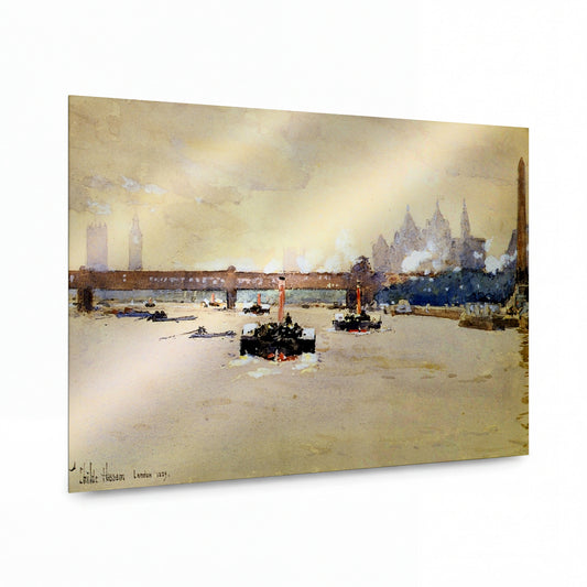 Obraz Frederick Childe Hassam — View of the Thames — luxusní reprodukce na kovu — luxusní reprodukce na kovu
