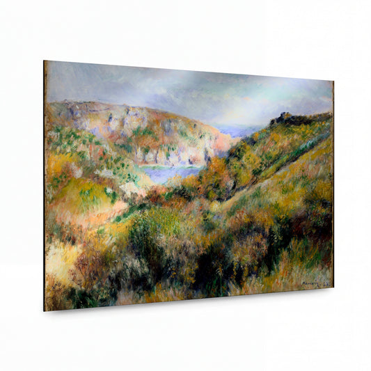 Obraz Pierre-Auguste Renoir — Hills Around Moulin Huet Bay, Guernsey, 1883 — kovová reprodukce s vysokým leskem