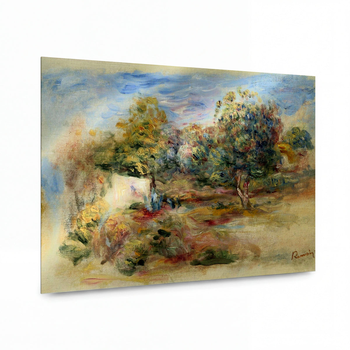 Obraz Pierre-Auguste Renoir — Landscape with House — prémiová reprodukce na kovovém panelu — prémiová reprodukce na kovovém panelu