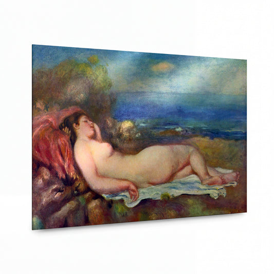 Obraz Pierre-Auguste Renoir — Spící akt u moře — reprodukce na kovovém panelu s vysokým leskem