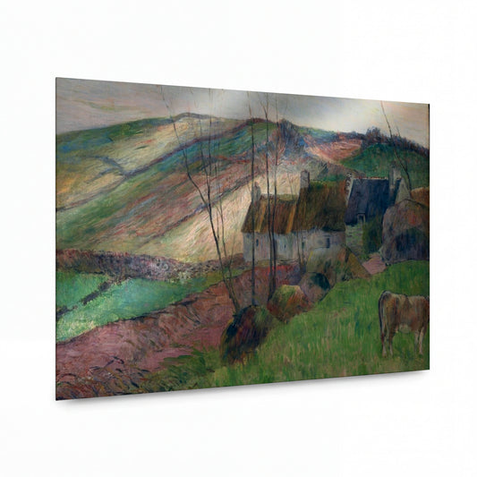 Obraz Paul Gauguin — Cabins on the Slop of the Mountain of Sainte-Marguerite — kovový obraz na hliníkovém panelu — kovový obraz na hliníkovém panelu