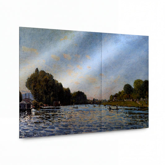Obraz Alfred Sisley — The Seine at Bougival — kovový obraz s vysokým leskem — kovový obraz s vysokým leskem