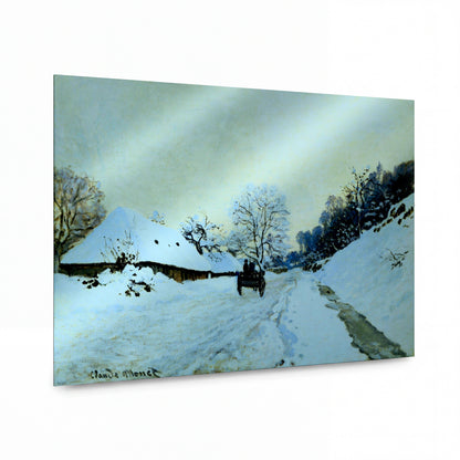Obraz Claude Monet — Zasněžená cesta s vozem — hliníkový panel s vysokým leskem