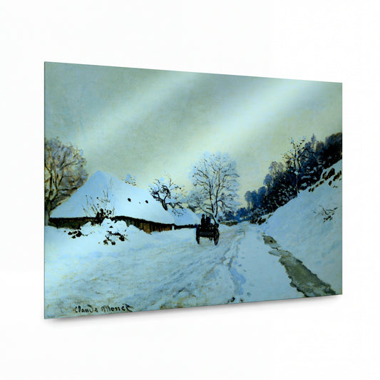 Obraz Claude Monet — Zasněžená cesta s vozem — hliníkový panel s vysokým leskem