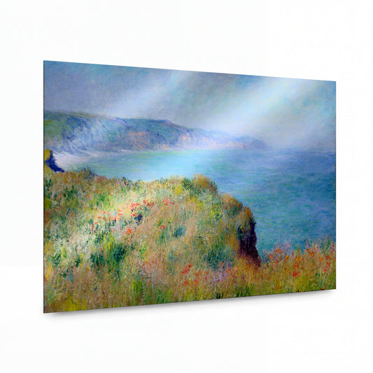 Obraz Claude Monet — Útesy s divokými květy u moře — kovový obraz na hliníkovém panelu