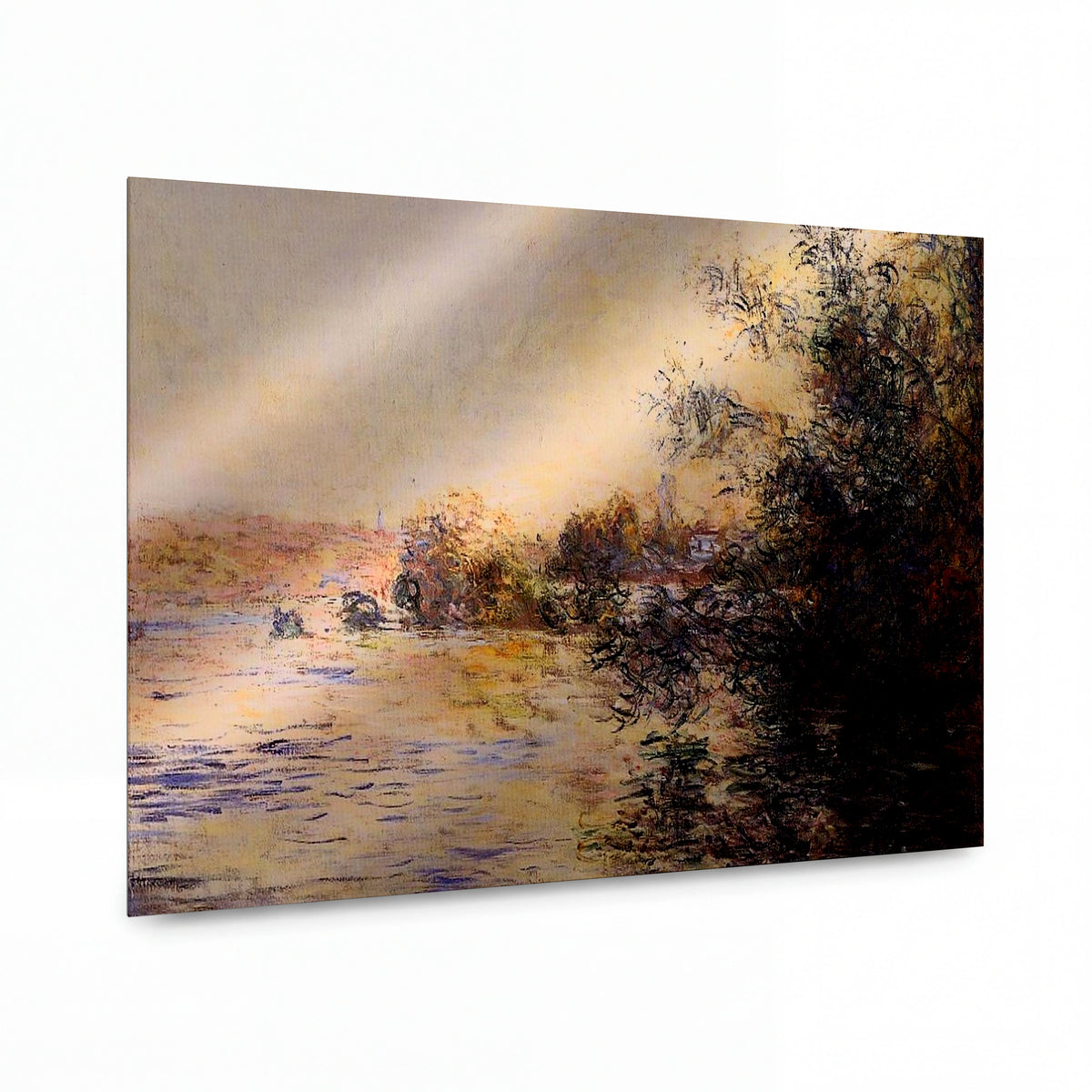 Obraz Claude Monet — Řeka se stromy a mostem v mlze — umělecký kovový obraz s vysokým leskem