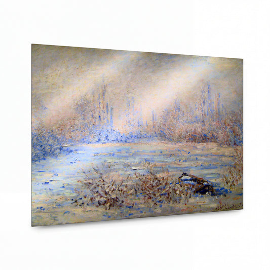 Obraz Claude Monet — Zimní krajina s řekou — umělecká reprodukce na hliníku — umělecká reprodukce na hliníku