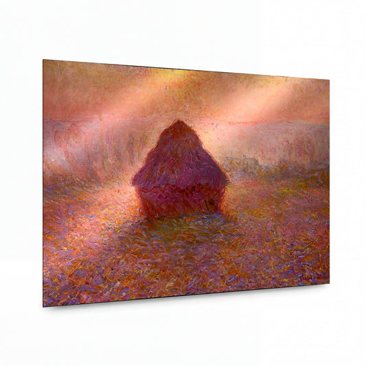 Obraz Claude Monet — Stoh sena v růžovém světle — kovová reprodukce s vysokým leskem