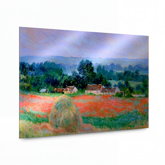 Obraz Claude Monet — Pole s mákem a stohy sena — kovová reprodukce s vysokým leskem — kovová reprodukce s vysokým leskem