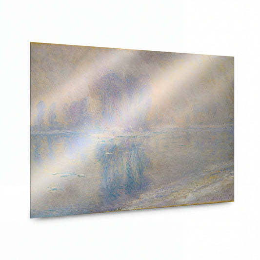 Obraz Claude Monet — Zimní krajina s ledovými krami na řece — kovový obraz na hliníkovém panelu