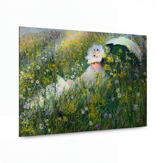 Obraz Claude Monet — Žena s deštníkem v kvetoucí louce — lesklý obraz na hliníku