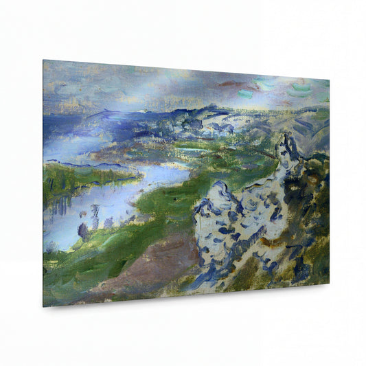 Obraz Claude Monet — Postavy v krajině s pohledem na řeku — reprodukce na kovovém panelu s vysokým leskem