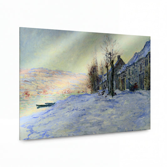 Obraz Claude Monet — Zasněžená krajina s domem a stromy — lesklý kovový obraz