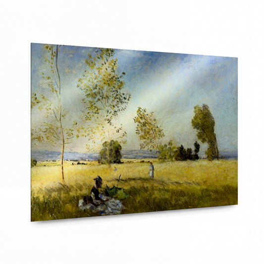 Obraz Claude Monet — Letní pole s odpočívající ženou — prémiová reprodukce na kovovém panelu