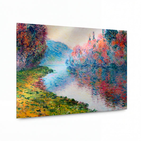 Obraz Claude Monet — Říční krajina s podzimními stromy — luxusní reprodukce na kovu — luxusní reprodukce na kovu