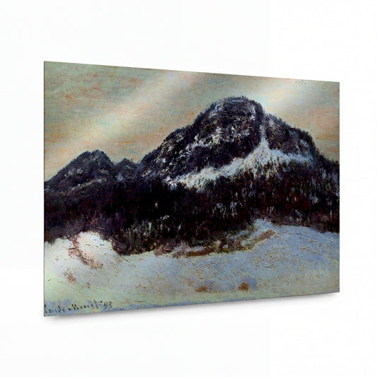 Obraz Claude Monet — Hora pokrytá sněhem v zimním světle — reprodukce na kovovém panelu s vysokým leskem