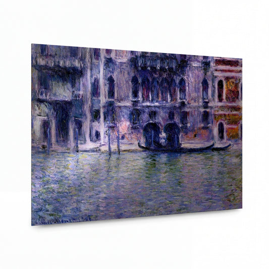 Obraz Claude Monet — Benátský palác s gondolou — lesklý obraz na hliníku — lesklý obraz na hliníku