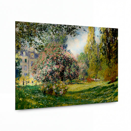 Obraz Claude Monet — Rozkvetlá zahrada s topoly — lesklý kovový obraz — lesklý kovový obraz