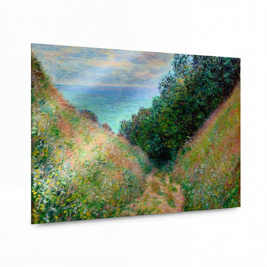 Obraz Claude Monet — Stezka mezi pobřežními svahy s výhledem na moře — reprodukce na lesklém hliníkovém panelu