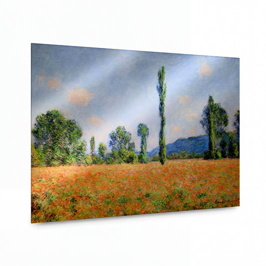 Obraz Claude Monet — Makové pole s topoly — kovový obraz na hliníkovém panelu — kovový obraz na hliníkovém panelu