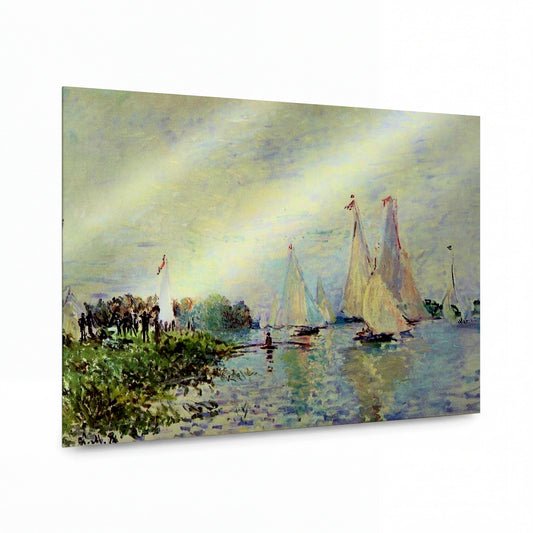 Obraz Claude Monet — Regaty na řece s plachtovými loděmi — hliníkový panel s vysokým leskem