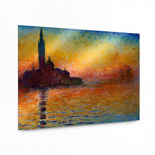 Obraz Claude Monet — Západ slunce nad Benátkami — kovová reprodukce s vysokým leskem — kovová reprodukce s vysokým leskem