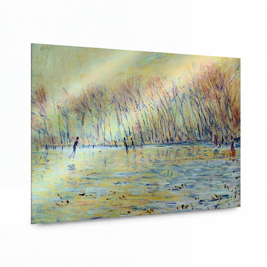 Obraz Claude Monet — Zimní krajina s bruslařami — lesklý obraz na hliníku — lesklý obraz na hliníku