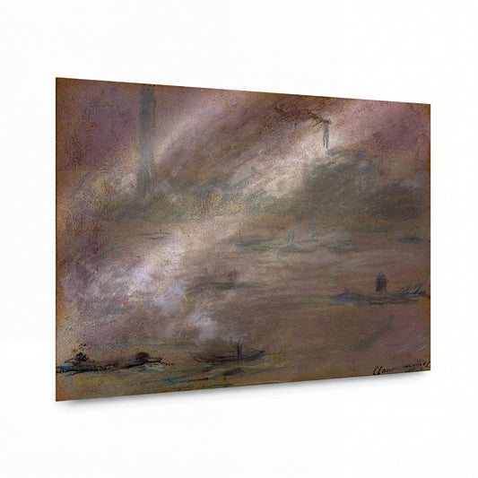 Obraz Claude Monet — Mlhavá říční krajina se čluny — prémiová reprodukce na kovovém panelu