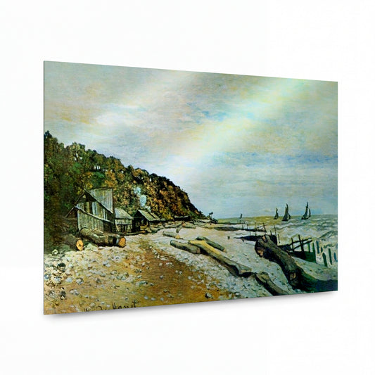 Obraz Claude Monet — Pobřeží s loděmi a chalupami — umělecký kovový obraz s vysokým leskem