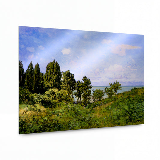 Obraz Claude Monet — Pobřežní krajina s výhledem na moře — reprodukce na kovovém panelu s vysokým leskem
