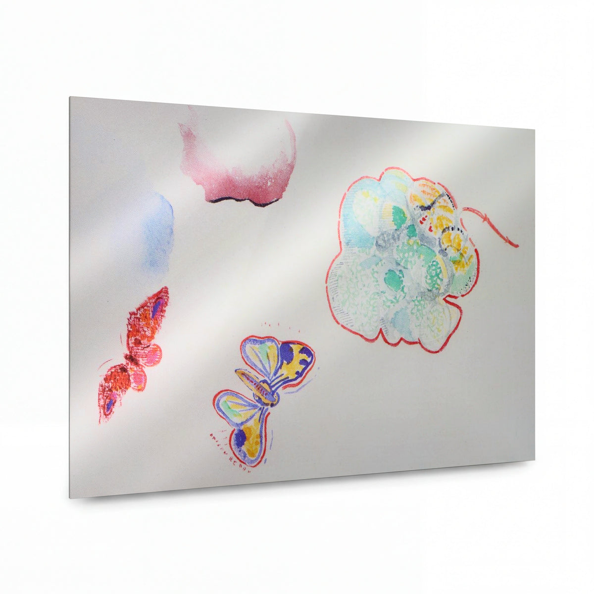 Obraz Odilon Redon — Flower and Butterflies with Profile — luxusní reprodukce na kovu — luxusní reprodukce na kovu
