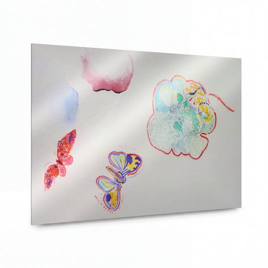 Obraz Odilon Redon — Flower and Butterflies with Profile — luxusní reprodukce na kovu — luxusní reprodukce na kovu