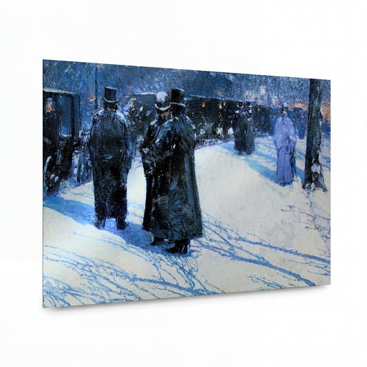 Obraz Frederick Childe Hassam — Cab Stand at Night, Madison Square, New York — kovový obraz na hliníkovém panelu — kovový obraz na hliníkovém panelu