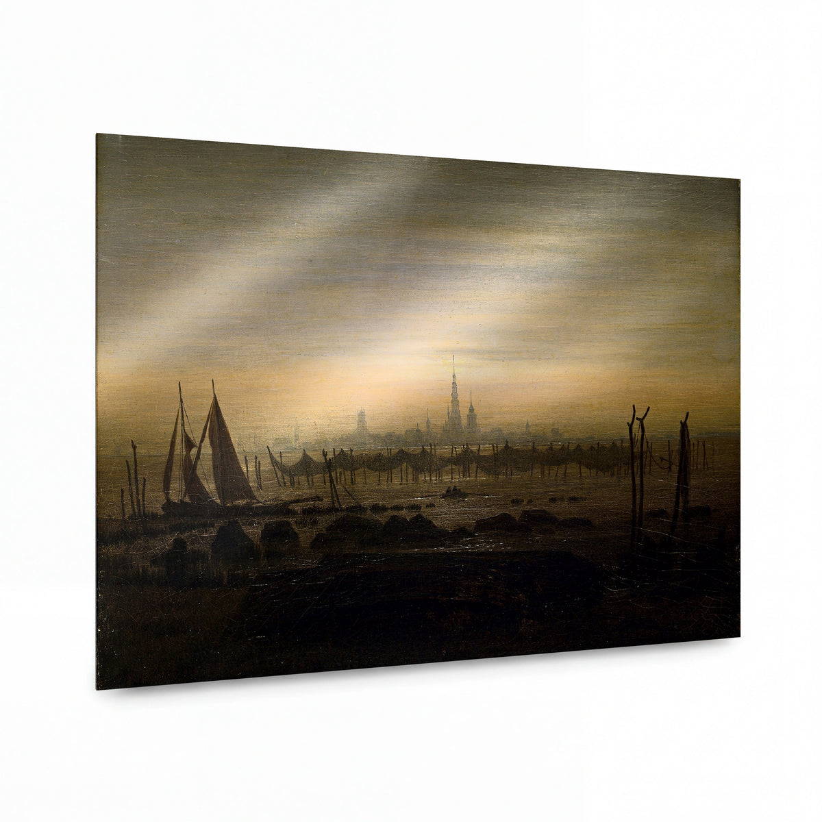 Obraz Caspar David Friedrich — Greifswald im Mondschein — luxusní reprodukce na kovu — luxusní reprodukce na kovu