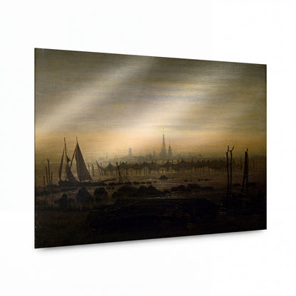 Obraz Caspar David Friedrich — Greifswald im Mondschein — luxusní reprodukce na kovu — luxusní reprodukce na kovu