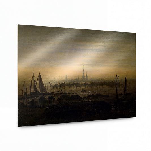 Obraz Caspar David Friedrich — Greifswald im Mondschein — luxusní reprodukce na kovu — luxusní reprodukce na kovu