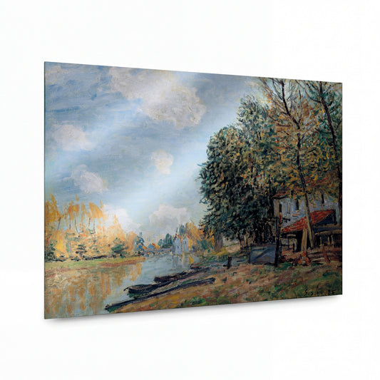 Obraz Alfred Sisley — Banks of the Loing at Moret, 1885 — lesklý kovový obraz — lesklý kovový obraz