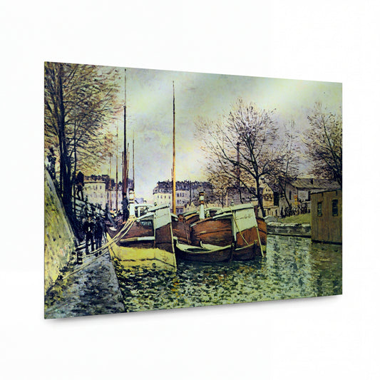 Obraz Alfred Sisley — Barges on the Saint-Martin Canal — hliníkový panel s vysokým leskem — hliníkový panel s vysokým leskem