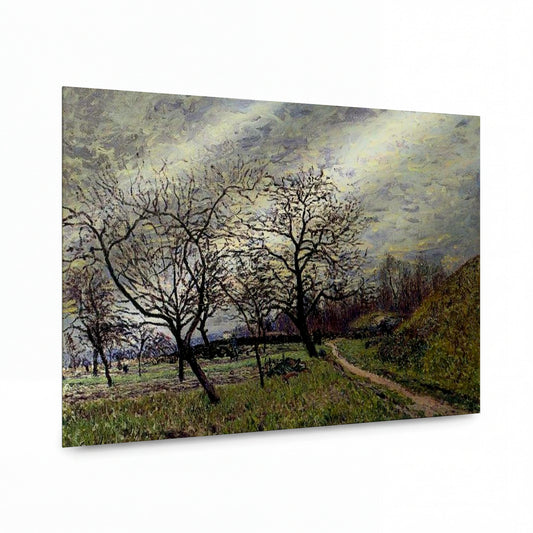 Obraz Alfred Sisley — Between Veneux and By - December Morning — reprodukce na lesklém hliníkovém panelu — reprodukce na lesklém hliníkovém panelu